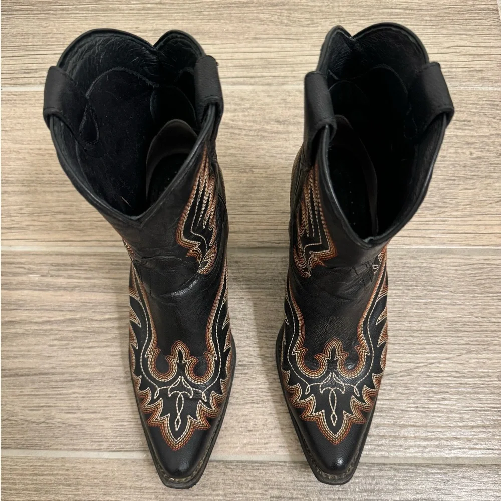 Ariat Black Leather Western Ankle Boots with Copper Stitching